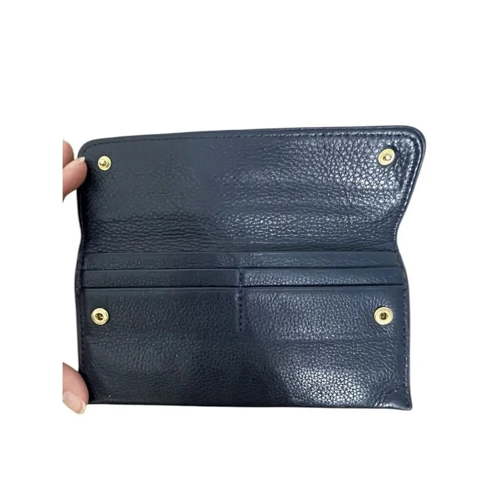 Michael Kors Blue Leather Wallet Slim Small Snap Closure